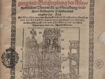 Cunradus Dasypodius: Warhafftige Außlegung und Beschreybung des Astronomischen Uhrwerck zu Straßburg (Pravdivý výklad a popis astronomických hodin ve Strasbourgu). 2. vydání, Strasbourg 1580.