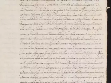 Císař Maxmilián II. vydává doporučující dopis Cunradovi Dasypodiovi, matematikovi; Speyer 30. září 1570, neověřený opis. Státní okresní archiv v Olomouci, Archiv města Olomouce, fond Zlomky registratur 1426–1786 (1890), M-1-1, inv. č. 4471.