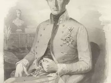 Felix kníže zu Schwarzenberg (1800–1852) v uniformě polního maršálka, s rytířským křížem Vojenského řádu Marie Terezie a s hvězdou velkoříže Leopoldova řádu. Ocelorytina Lazaruse Gottlieba Sichlinga (1812–1863) podle kresby Michaela Stohla (1814–1881), kolem roku 1850.