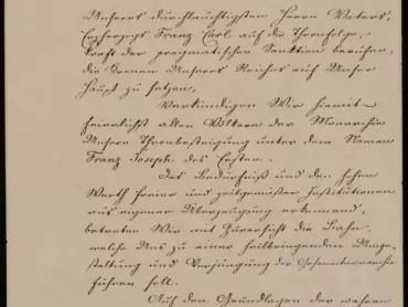 Druhá strana nástupního manifestu císaře Františka Josefa I. Österreichischer Staatsarchiv, převzato z www: http://franzjoseph.staatsarchiv.at/1848-revolution-und-konterrevolution/.
