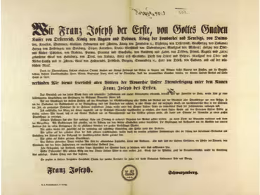 Výtisk nástupního manifestu císaře Františka I. o převzetí vlády v Rakouské říši, určený k plakátování. Státní okresní archiv v Olomouci, Archiv města Olomouce.