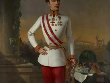 Johann Nepomuk Friedrich (1817–1875): Císař František Josef I. v uniformě polního maršálka, dekorovaný ruským Imperátorským řádem sv. Jiří, velkohvězdou Vojenského řádu Marie Terezie a velkošerpou; v pozadí veduta Olomouce od východu. Olej na plátně z roku 1854. Vlastivědné muzeum v Olomouci.