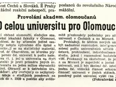 Provolání O celou univerzitu pro Olomouc. Stráž lidu ze dne 15. srpna 1946. Vědecká knihovna v Olomouci.