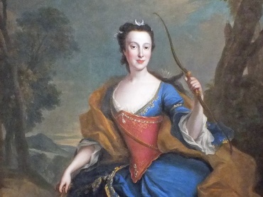 Louis de Silvestre (1675–1760): Portrét polské princezny Marie Anny Sofie Wettinské jako bohyně lovu Diany, olejomalba z roku 1746.