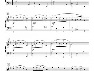 Druhá strana partitury menuetu e-moll Leopolda Mozarta, BCCM Horizons, The New Conservatory Series, Grade 3, Repertoire for Piano, Vancouver 2010.