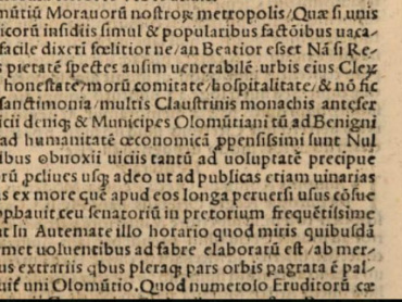 Fragment Indexu – písmene O – k Taurinově eposu Stauromachia, v němž je popisováno město Olomouc a jeho radniční orloj.