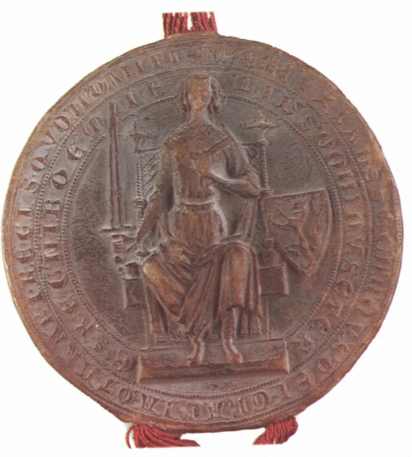 Avers a revers velké (mincovní) pečeti krále Václava II., užívané v letech 1283–1297. 